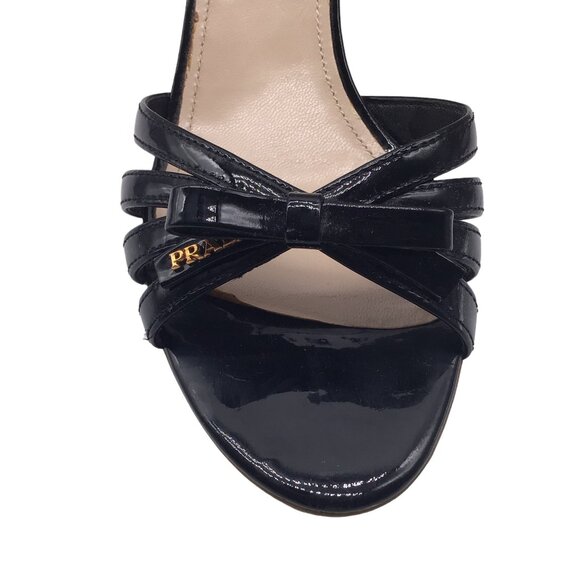 Prada Black Wedge Sandals with Glossy Straps - Picture 5 of 7